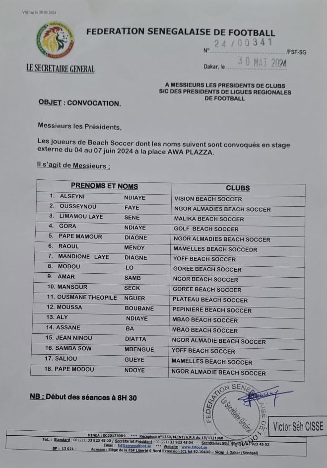 Beach Soccer - De retour dans la tanière, Ngalla Sylla convoque 10 nouveaux joueurs pour un stage ! - wiwsport