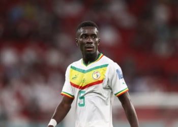 DOHA, QATAR - NOVEMBER 25: Idrissa Gueye of Senegal during the FIFA World Cup Qatar 2022 Group A match between Qatar and Senegal at Al Thumama Stadium on November 25, 2022 in Doha, Qatar. (Photo by James Williamson - AMA/Getty Images)