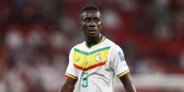 DOHA, QATAR - NOVEMBER 25: Idrissa Gueye of Senegal during the FIFA World Cup Qatar 2022 Group A match between Qatar and Senegal at Al Thumama Stadium on November 25, 2022 in Doha, Qatar. (Photo by James Williamson - AMA/Getty Images)
