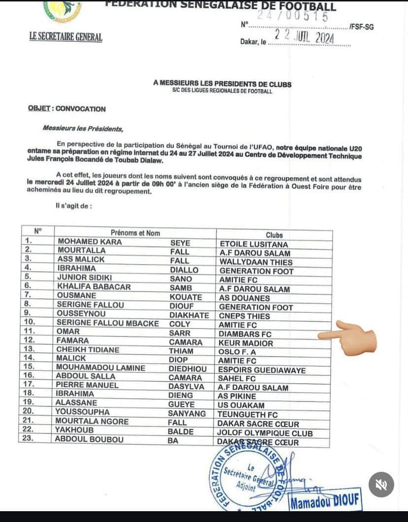 L'équipe U20 du Sénégal en stage de préparation pour le Tournoi de l'UFOA - wiwsport L'équipe U20 du Sénégal en stage de préparation pour le Tournoi de l'UFOA - wiwsport