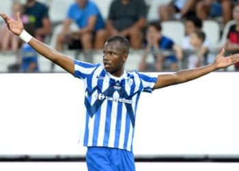 07 Pape Meissa BA (gf38) during the Ligue 2 BKT match between Grenoble and Laval at Stade des Alpes on August 16, 2024 in Grenoble, France. (Photo by Christophe Saidi/FEP/Icon Sport via Getty Images)