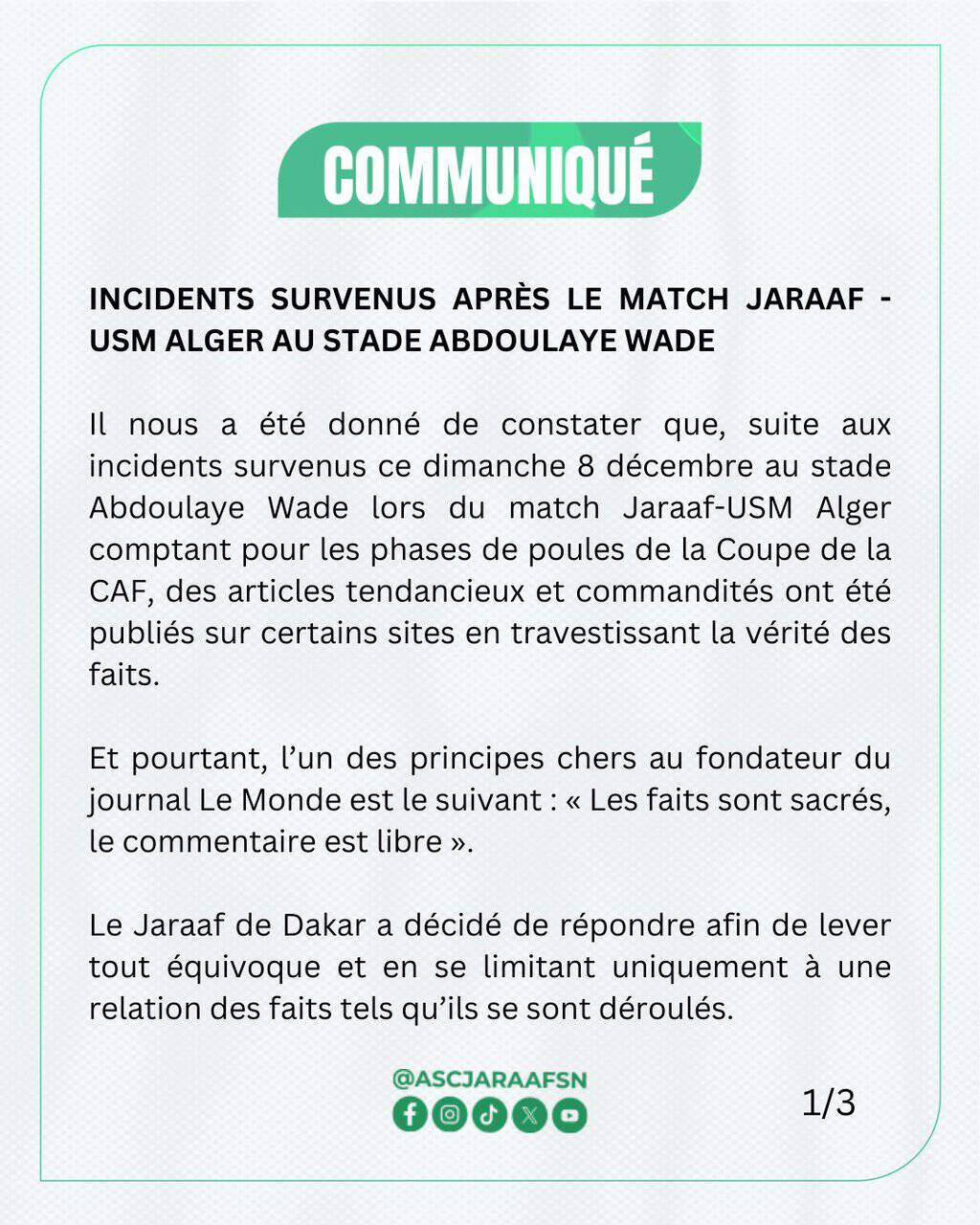 Incidents après Jaraaf - USM Alger : Le club de la médina clarifie les faits - wiwsport Incidents après Jaraaf - USM Alger : Le club de la médina clarifie les faits - wiwsport