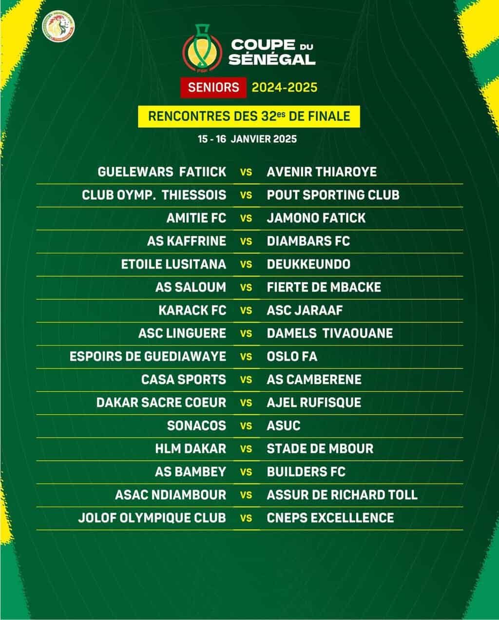Coupe du Sénégal : Les affiches des 32es de finale dévoilées - wiwsport