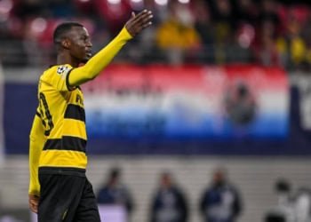 LEIPZIG, GERMANY - DECEMBER 13: Cheikh Niasse of Young Boys Bern gestures during the UEFA Champions League match between RB Leipzig and BSC Young Boys at Red Bull Arena on December 13, 2023 in Leipzig, Germany. (Photo by Harry Langer/DeFodi Images via Getty Images)