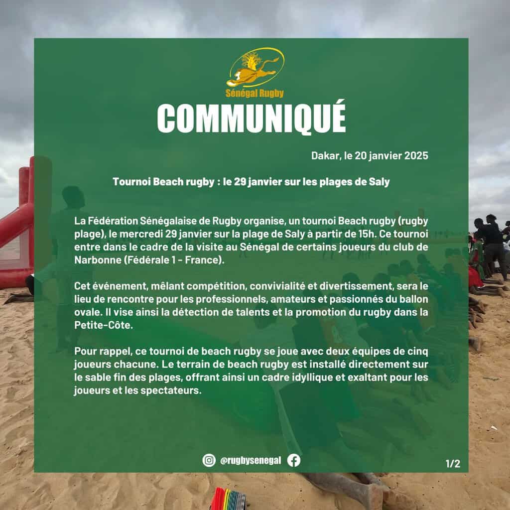 Tournoi Beach Rugby : La compétition est prévue le 29 janvier - wiwsport
