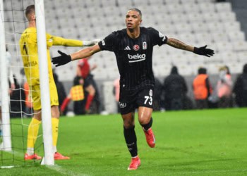 ISTANBUL, TURKEY - JANUARY 11: Cher Ndour of Besiktas celebrates after scoring the first goal of his team during the Turkish Super League match between Besiktas and Bodrum FK at Besiktas Park on January 11, 2025 in Istanbul, Turkey. (Photo by Seskim Photo/MB Media/Getty Images)