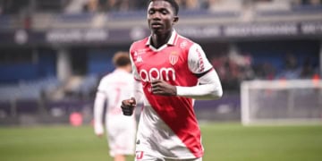 Lamine CAMARA of Monaco during the Ligue 1 McDonald's match between Montpellier and Monaco at Stade de la Mosson on January 17, 2025 in Montpellier, France. (Photo by Anthony Bibard/FEP/Icon Sport via Getty Images)