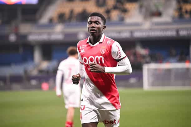 Lamine CAMARA of Monaco during the Ligue 1 McDonald's match between Montpellier and Monaco at Stade de la Mosson on January 17, 2025 in Montpellier, France. (Photo by Anthony Bibard/FEP/Icon Sport via Getty Images)