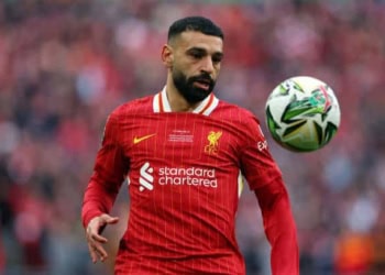 LONDON, ENGLAND - MARCH 16: Mohamed Salah of Liverpool  during the Carabao Cup Final between Liverpool and Newcastle United at Wembley Stadium on March 16, 2025 in London, England. (Photo by Marc Atkins/Getty Images)
