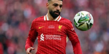 LONDON, ENGLAND - MARCH 16: Mohamed Salah of Liverpool  during the Carabao Cup Final between Liverpool and Newcastle United at Wembley Stadium on March 16, 2025 in London, England. (Photo by Marc Atkins/Getty Images)