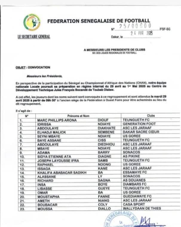 Préparations CHAN 2025 : Souleymane Diallo convoque 23 joueurs pour un nouveau regroupement - wiwsport