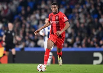 SAN SEBASTIAN, SPAIN - FEBRUARY 20: Ousmane Diao of FC Midtjylland  during the UEFA Europa League   match between Real Sociedad v FC Midtjylland at the Estadio Reale Arena on February 20, 2025 in San Sebastian Spain (Photo by Cesar Ortiz/Soccrates/Getty Images)