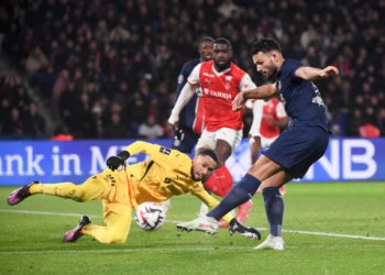 94 Yehvann DIOUF (sdr) - 09 Goncalo RAMOS (psg) during the Ligue 1 MCDonald's match between Paris and Reims at Parc des Princes on January 25, 2025 in Paris, France. (Photo by Philippe Lecoeur/FEP/Icon Sport via Getty Images)