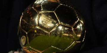 MANCHESTER, ENGLAND - NOVEMBER 23: A detailed view of the Ballon d'Or award won by Rodri of Manchester City prior to the Premier League match between Manchester City FC and Tottenham Hotspur FC at Etihad Stadium on November 23, 2024 in Manchester, England. (Photo by Joe Prior/Visionhaus via Getty Images)