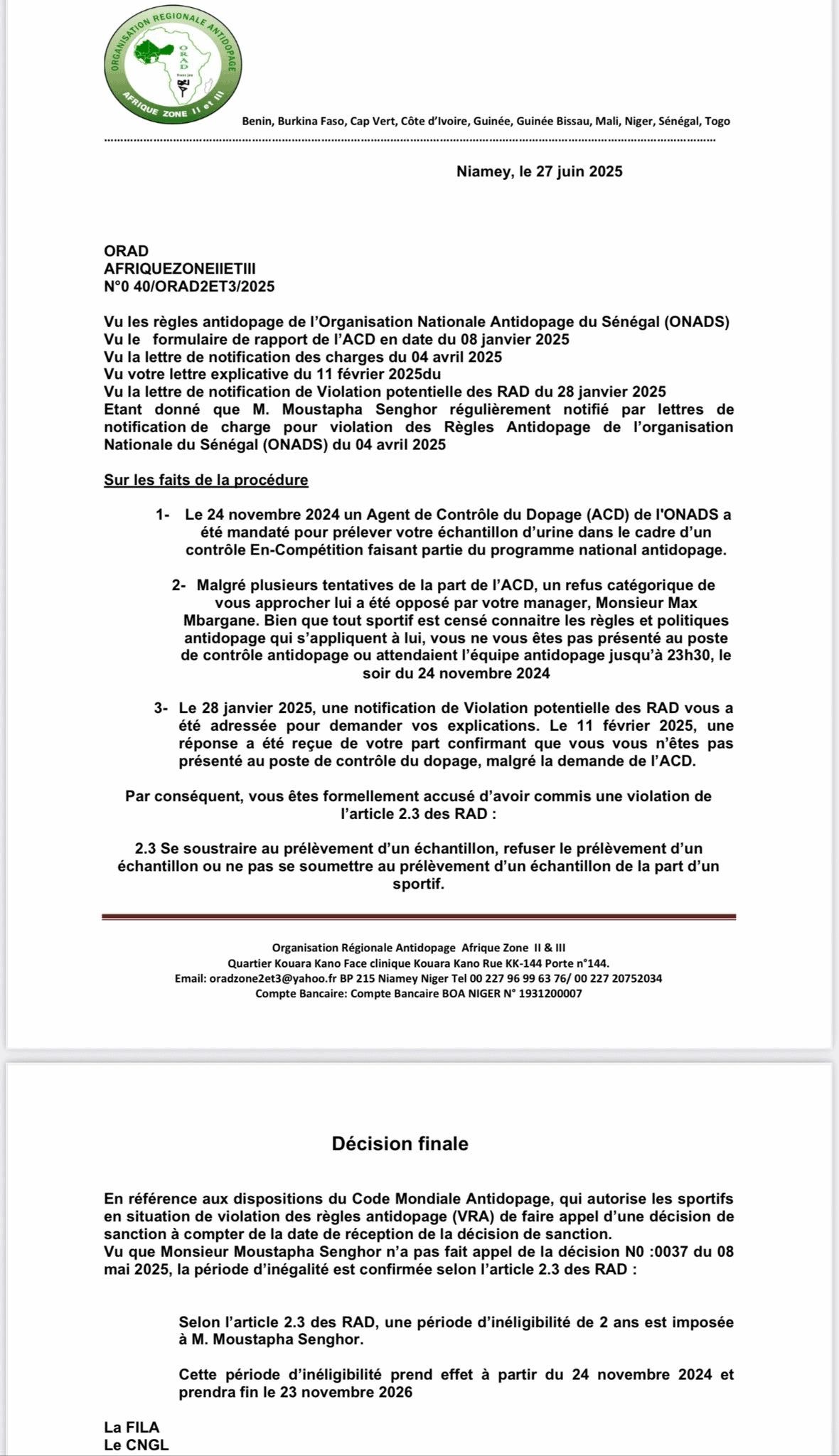 Lamb - Siteu suspendu pour une période de 2 ans ! - wiwsport