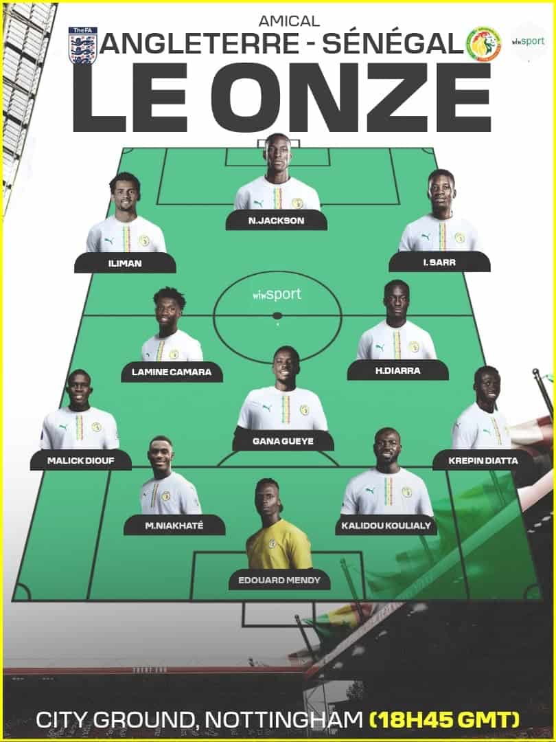 Amical : La compo officielle des Lions contre l'Angleterre avec Krépin Diatta, El Hadji Malick Diouf, Habib Diarra, Nicolas Jackson - wiwsport