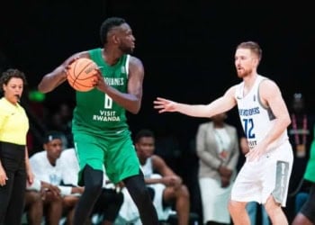 DIAMNIADIO, SENEGAL  - MAY 9: Ibrahima Thomas #6 of the Association Sportive des Douanes handles the ball during the game  against the Rivers Hoopers Basketball Club  on May 9, 2024 at Dakar Arena in Diamniadia, Senegal. NOTE TO USER: User expressly acknowledges and agrees that, by downloading and/or using this photograph, user is consenting to the terms and conditions of the Getty Images License Agreement. Mandatory Copyright Notice: Copyright 2024 NBAE (Photo by Nacer Talel/NBAE via Getty Images)