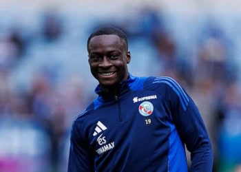 STRASBOURG, FRANCE - APRIL 27: Habib Diarra of Strasbourg warming up prior to the France Ligue 1 match between RC Strasbourg Alsace and AS Saint-Etienne at Stade de la Meinau on April 27, 2025 in Strasbourg, France. (Photo by Sathire Kelpa/Eurasia Sport Images/Getty Images)