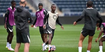 PHILADELPHIA, PENNSYLVANIA - JUNE 15: Nicolas Jackson of Chelsea during a training session at Subaru Park on June 15, 2025 in Philadelphia, Pennsylvania. (Photo by Darren Walsh/Chelsea FC via Getty Images)