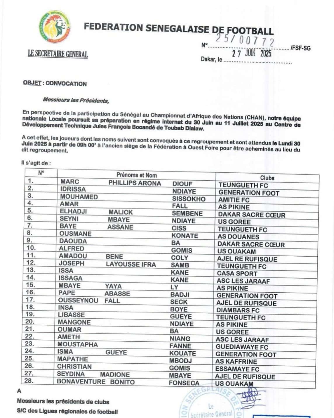 CHAN 2025 : Le Sénégal poursuit sa préparation avec une nouvelle liste de 28 joueurs convoqués - wiwsport CHAN 2025 : Le Sénégal poursuit sa préparation avec une nouvelle liste de 28 joueurs convoqués - wiwsport