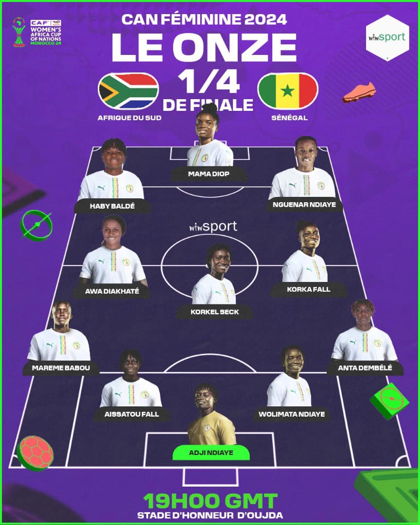 CAN Féminine 2024 : La compo officielle des Lionnes contre l'Afrique du Sud avec Ndeye Awa Diakhaté - wiwsport CAN Féminine 2024 : La compo officielle des Lionnes contre l'Afrique du Sud avec Ndeye Awa Diakhaté - wiwsport