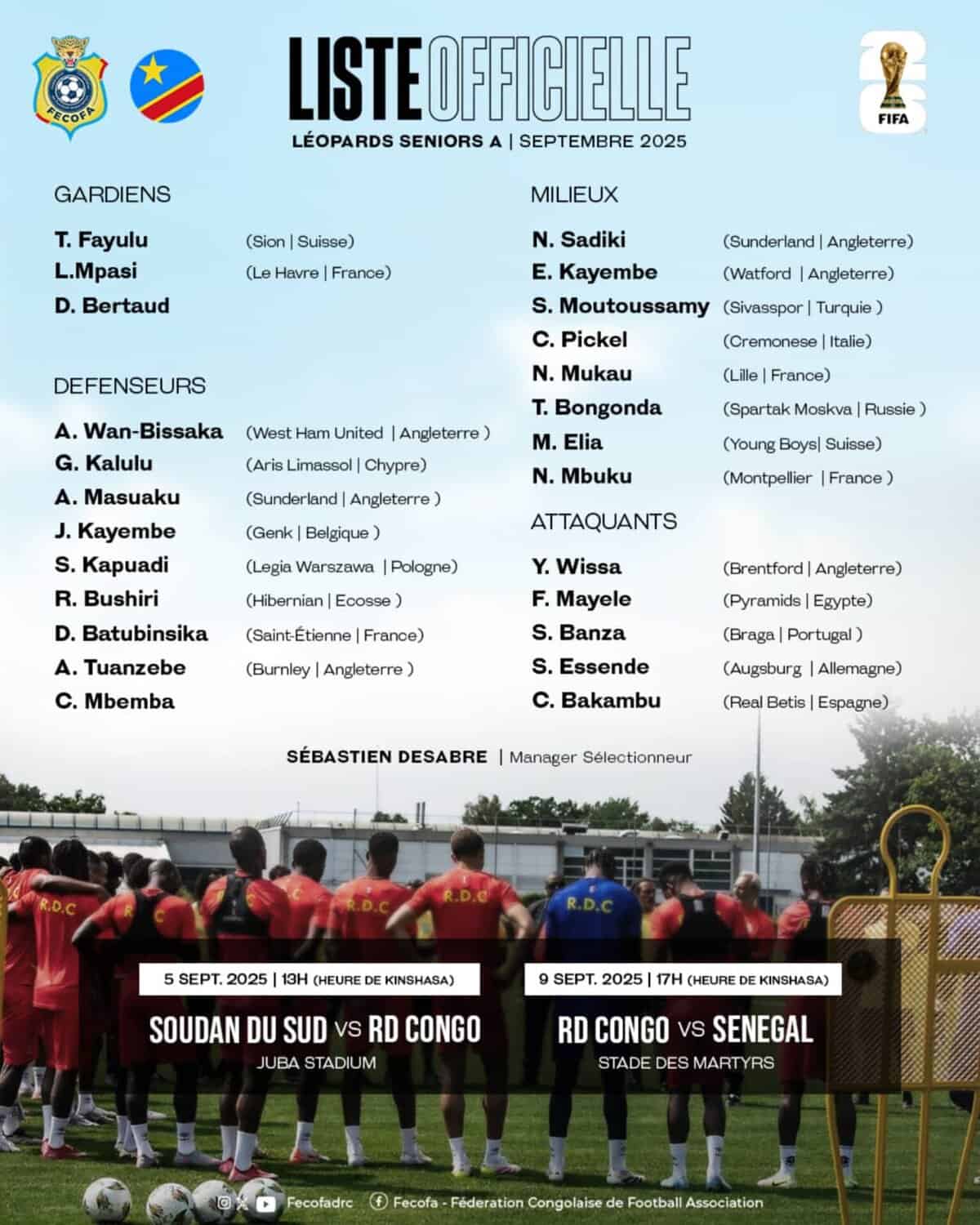 Eliminatoires CDM : La RDC dévoile sa liste pour affronter le Sénégal, avec Wan-Bissaka - wiwsport Eliminatoires CDM : La RDC dévoile sa liste pour affronter le Sénégal, avec Wan-Bissaka - wiwsport