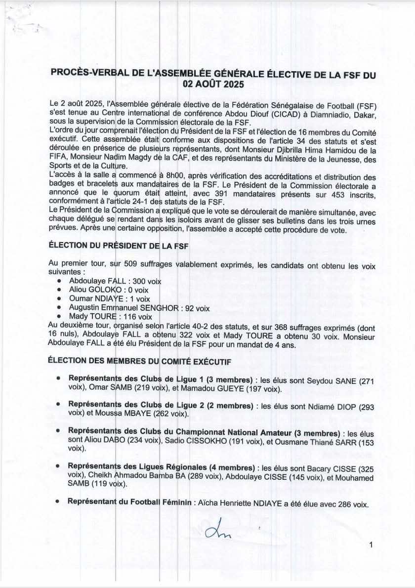 Urgent - Abdoulaye Fall passe de 301 à 300 voix, le procès verbal enfin publié - wiwsport Urgent - Abdoulaye Fall passe de 301 à 300 voix, le procès verbal enfin publié - wiwsport