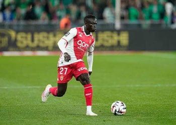 Krepin DIATTA of Monaco during the Ligue 1 McDonald's match between Saint-Etienne and Monaco at Stade Geoffroy-Guichard on May 3, 2025 in Saint-Etienne, France. (Photo by Daniel Derajinski/Icon Sport via Getty Images)