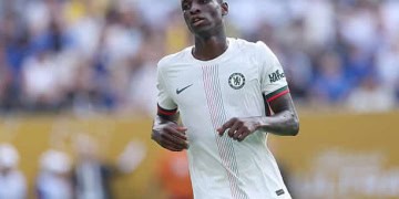 EAST RUTHERFORD, NEW JERSEY - JULY 08:  Nicolas Jackson of Chelsea FC during the FIFA Club World Cup 2025 semi-final match between Fluminense FC and Chelsea FC at MetLife Stadium on July 08, 2025 in East Rutherford, New Jersey. (Photo by Carl Recine - FIFA/FIFA via Getty Images)