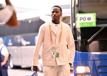 UDINE, ITALY - AUGUST 13: Pape Sarr of Tottenham Hotspur arrives at the stadium prior to the UEFA Super Cup 2025 match between Paris Saint-Germain and Tottenham Hotspur at Stadio Friuli on August 13, 2025 in Udine, Italy. (Photo by Tullio Puglia - UEFA/UEFA via Getty Images)
