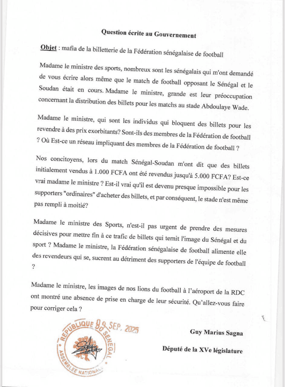 Problème de la billetterie à la FSF : L’honorable député Guy Marius Sagna interpelle le ministre des Sports - wiwsport Problème de la billetterie à la FSF : L’honorable député Guy Marius Sagna interpelle le ministre des Sports - wiwsport