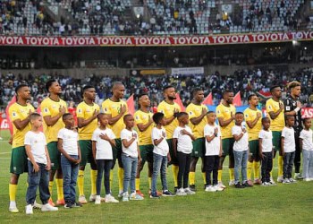 BLOEMFONTEIN, SOUTH AFRICA - SEPTEMBER 09: South Africa line up before the 2026 FIFA World Cup qualifier match between South Africa and Nigeria at Toyota Stadium on September 09, 2025 in Bloemfontein, South Africa. (Photo by Charlé Lombard/Gallo Images/Getty Images)