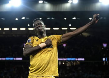 BIRMINGHAM, ENGLAND - AUGUST 31: Ismaila Sarr of Crystal Palace celebrates after scoring a goal during the Premier League match between Aston Villa and Crystal Palace at Villa Park on August 31, 2025 in Birmingham, United Kingdom. (Photo by Sebastian Frej/Getty Images)
