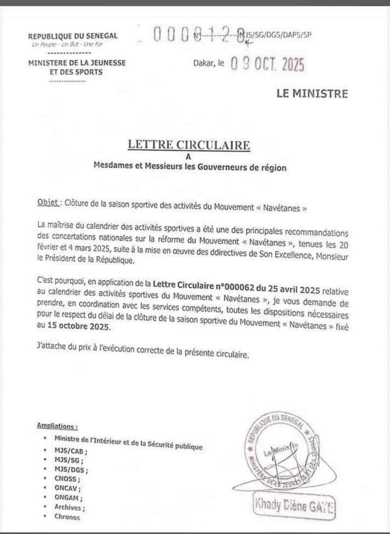 Mouvement "Navétanes" - La ministre des Sports et de la Jeunesse rappelle la clôture de la saison au 15 octobre - wiwsport