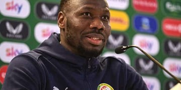 Dublin , Ireland - 5 June 2025; Head coach Pape Thiaw speaks to the press during a Senegal media conference at the Aviva Stadium in Dublin. (Photo By Ben McShane/Sportsfile via Getty Images)