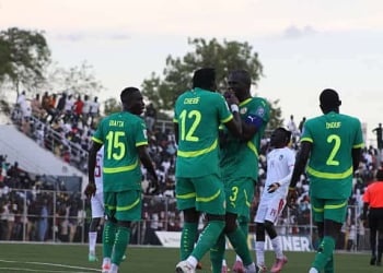 JUBA, SOUTH SUDAN - OCTOBER 10: Players of Senegal celebrate a goal during the 2026 FIFA World Cup qualifier between South Sudan and Senegal at the National Stadium in Juba, the capital of South Sudan, on October 10, 2025. (Photo by Lino Ginaba/Anadolu via Getty Images)