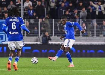 Mamadou SARR of Strasbourg during the Ligue 1 McDonald's match between RC Strasbourg Alsace and Olympique de Marseille at Stade de la Meinau on September 26, 2025 in Strasbourg, France. (Photo by Emilian Baldow/Icon Sport via Getty Images)