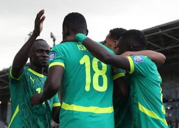 JUBA, SOUTH SUDAN - OCTOBER 10: Players of Senegal celebrate a goal during the 2026 FIFA World Cup qualifier between South Sudan and Senegal at the National Stadium in Juba, the capital of South Sudan, on October 10, 2025. (Photo by Lino Ginaba/Anadolu via Getty Images)