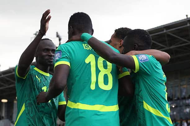 Coupe du monde 2026 - Sénégal, Maroc, Algérie, Égypte... les 9 pays africains qualifiés directement - wiwsport JUBA, SOUTH SUDAN - OCTOBER 10: Players of Senegal celebrate a goal during the 2026 FIFA World Cup qualifier between South Sudan and Senegal at the National Stadium in Juba, the capital of South Sudan, on October 10, 2025. (Photo by Lino Ginaba/Anadolu via Getty Images)