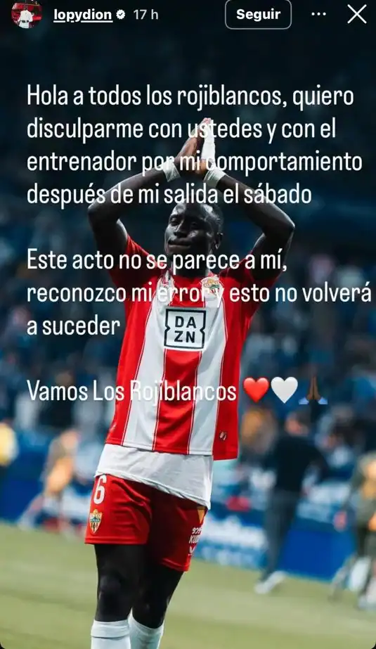 Almería / Dion Lopy présente ses excuses après sa colère contre Eibar : « Ce n'est pas dans mes habitudes » - wiwsport