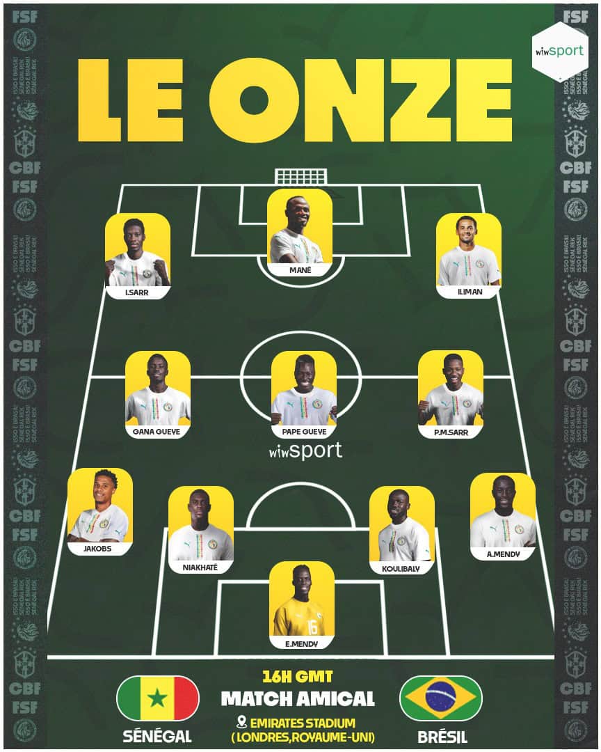Equipe Nationale : La compo officielle des Lions face au Brésil avec Ismail Jakobs et sans Nicolas Jackson - wiwsport Equipe Nationale : La compo officielle des Lions face au Brésil avec Ismail Jakobs et sans Nicolas Jackson - wiwsport