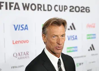 WASHINGTON, DC - DECEMBER 05: Herve Renard, Head Coach of Saudi Arabia, speaks in the mixed zone after the FIFA World Cup 2026 Official Draw at John F. Kennedy Center for the Performing Arts on December 05, 2025 in Washington, DC. (Photo by Emilee Chinn - FIFA/FIFA via Getty Images)