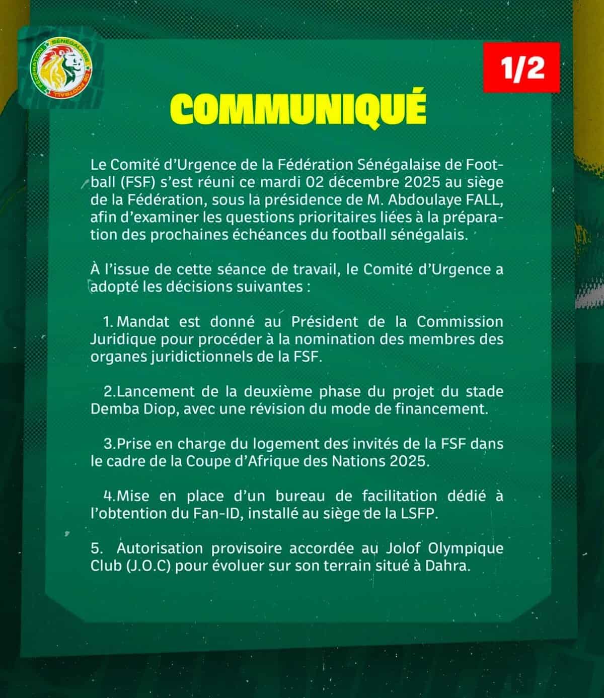 Réunion du comité d’urgence de la FSF : Voici les 10 grandes décisions prises ! - wiwsport