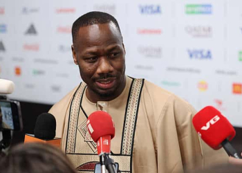 WASHINGTON, DC - DECEMBER 05: Pape Thiaw, Head Coach of Senegal, speaks in the mixed zone after the FIFA World Cup 2026 Official Draw at John F. Kennedy Center for the Performing Arts on December 05, 2025 in Washington, DC. (Photo by Emilee Chinn - FIFA/FIFA via Getty Images)