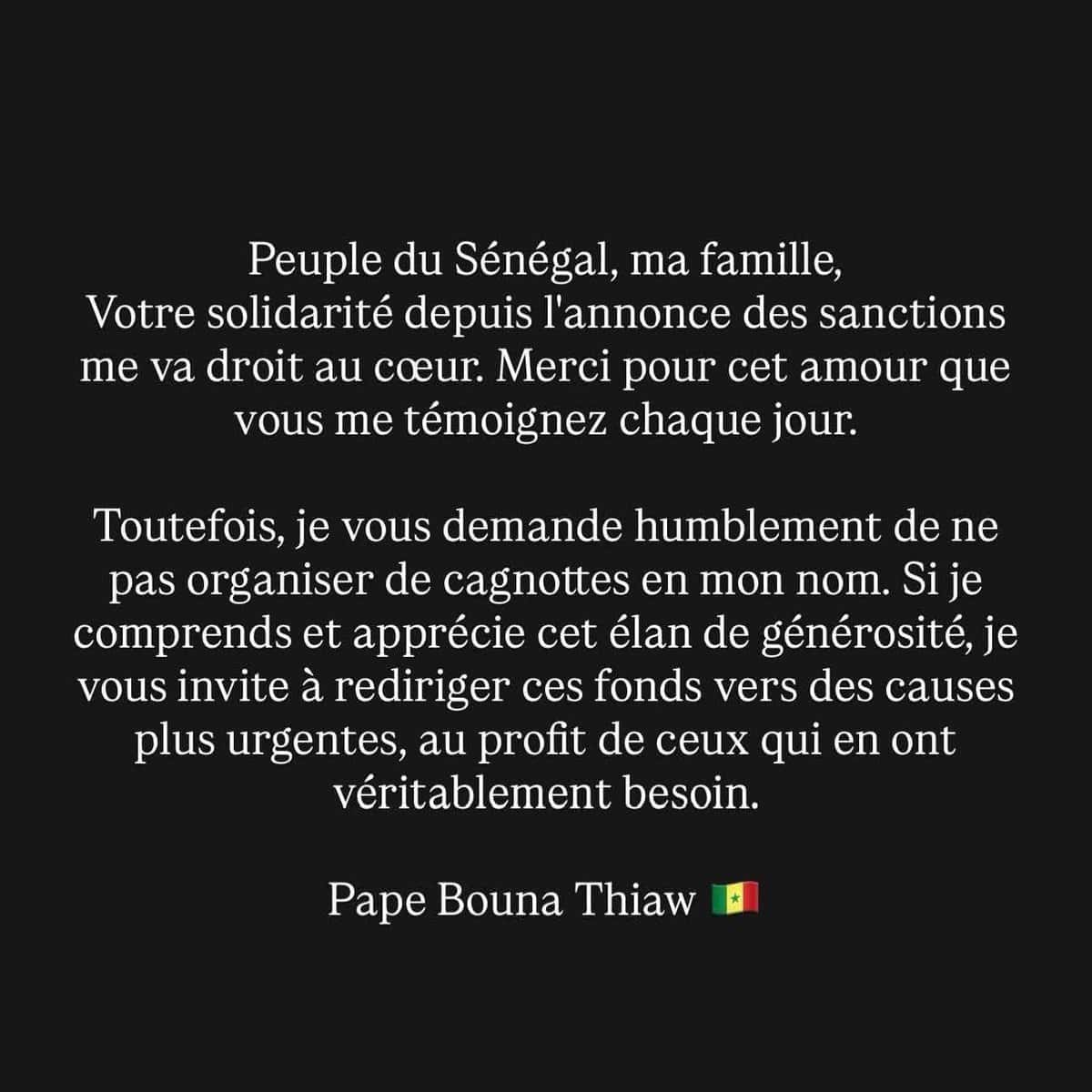 Pape Thiaw : « Je vous demande humblement de ne pas organiser de cagnottes en mon nom » - wiwsport