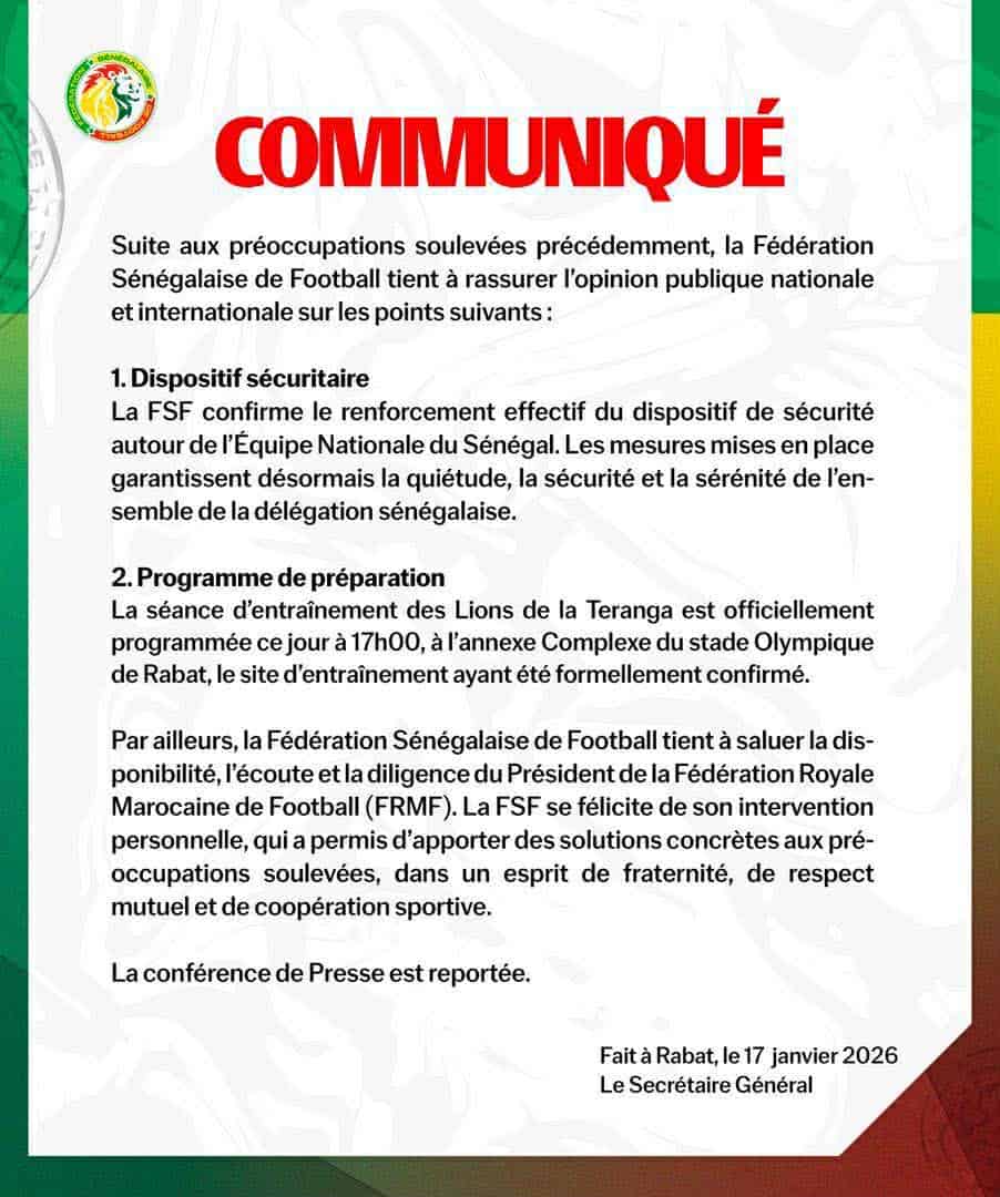 CAN 2026 | Sénégal - Maroc : Les Lions s’entraîneront cet après-midi à l'annexe complexe du Stade Olympique de Rabat - wiwsport CAN 2026 | Sénégal - Maroc : Les Lions s’entraîneront cet après-midi à l'annexe complexe du Stade Olympique de Rabat - wiwsport
