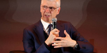 LONDON, ENGLAND - MAY 03: Arsene Wenger speaks during a Premier League Hall of Fame event on May 03, 2023 in London, England. (Photo by Tom Dulat/Getty Images)