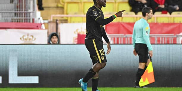 Bamba DIENG of FC Lorient celebrate after scores during the Ligue 1 McDonald's match between Monaco and Lorient at Stade Louis II on January 16, 2026 in Monaco, Monaco. (Photo by Sylvain Thomas/FEP/Icon Sport via Getty Images)