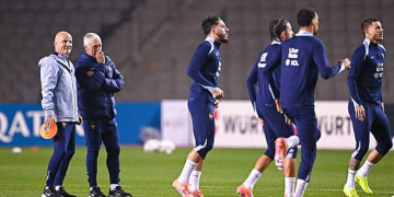 Guy STEPHAN assistant coach of France and Didier DESCHAMPS head coach of France during the training session of France on November 15, 2025 in Baku, Azerbaijan. (Photo by Baptiste Fernandez/Icon Sport via Getty Images)