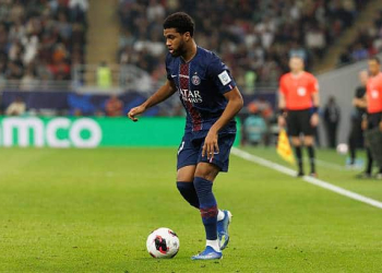 Doha, Qatar - December 17: Ibrahim Mbaye of Paris Saint-Germain in action during the FIFA Intercontinental Cup 2025 Final match between Paris Saint-Germain FC and Flamengo at Ahmad Bin Ali Stadium on December 17, 2025 in Doha, Qatar. (Photo by Tnani Badreddine/DeFodi Images/DeFodi via Getty Images)